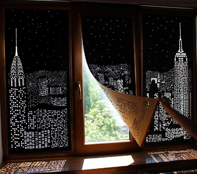 intricately cut blinds show iconic cityscapes at night by holeroll 3