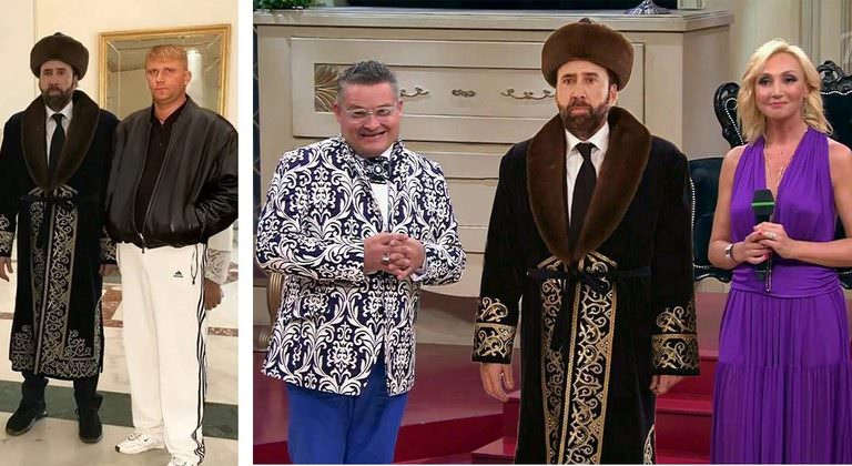 Russian Social Media is Adding Hilarious Photoshopped Versions of Nicholas Cage in Kazakh National Dress – Add Yours